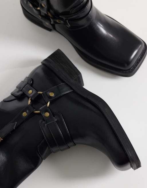 Public Desire Wide Fit Fig harness knee boots in black, 2 of 4
