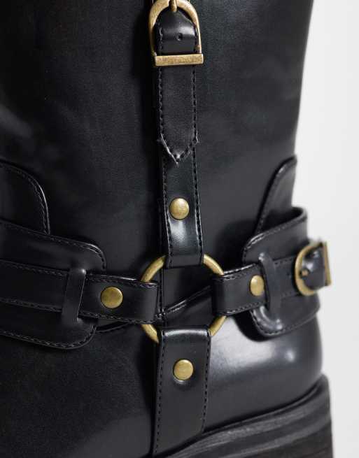 Public Desire Wide Fit Fig harness knee boots in black, 4 of 4