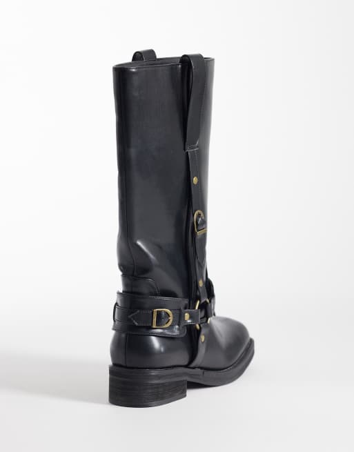 Public Desire Wide Fit - Fig - Sorte knæstøvler med remme, 3 af 4