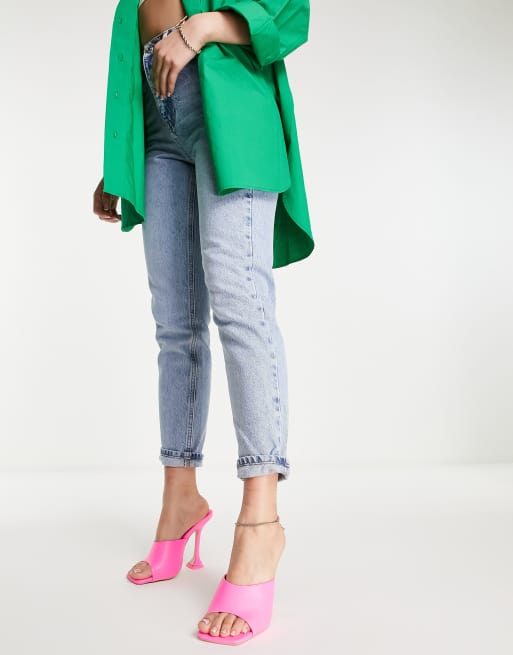 Public Desire Wide Fit – Flame – Jaskraworóżowe mule na obcasach, 4 z 4