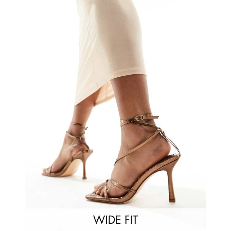 Glaritis Strappy Bronze Wide Fit Ankle Strap Sandals