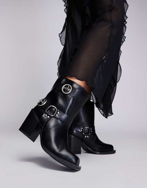 Public Desire Wide Fit Freak heeled ankle biker boot in black - view 1