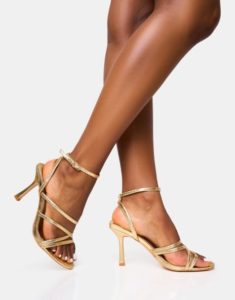 Public Desire Wide Fit Free spirit wide fit strappy mid heels in gold - view 1