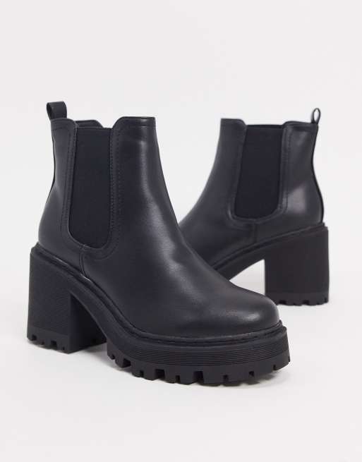 Public Desire Wide Fit Fuzzy chunky heeled ankle boot in black, 4 of 4