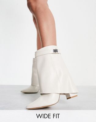 Public Desire Wide Fit Fyre foldover heeled boots in white  - ASOS Price Checker