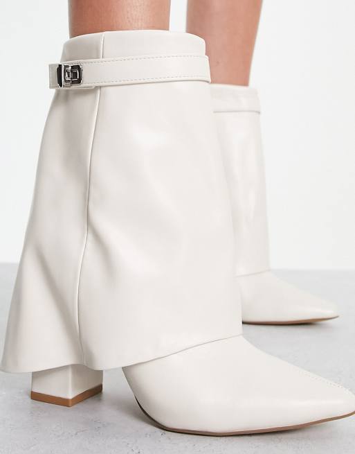 Public Desire Wide Fit Fyre foldover heeled boots in white , 3 of 4
