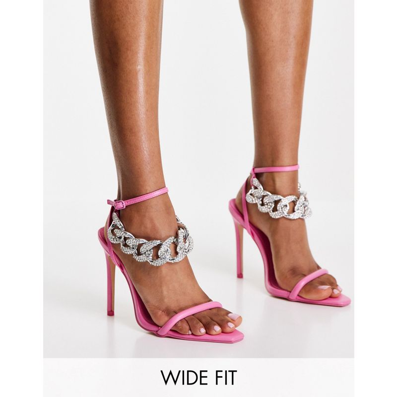Scarpe con tacco 3npCB Public Desire Wide Fit - Gemini - Sandali rosa con tacco e catenina alla caviglia