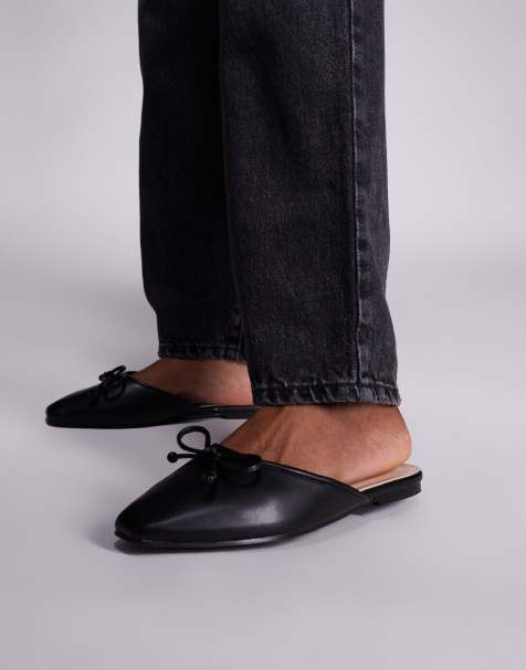 Public Desire Wide Fit Gio slip on mule flats in black - view 1