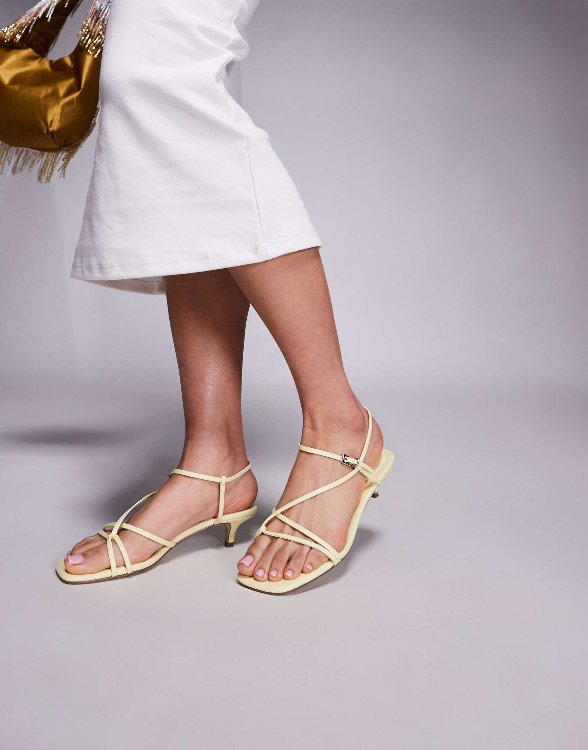 public desire wide fit glint strappy barely there sandals in yellow