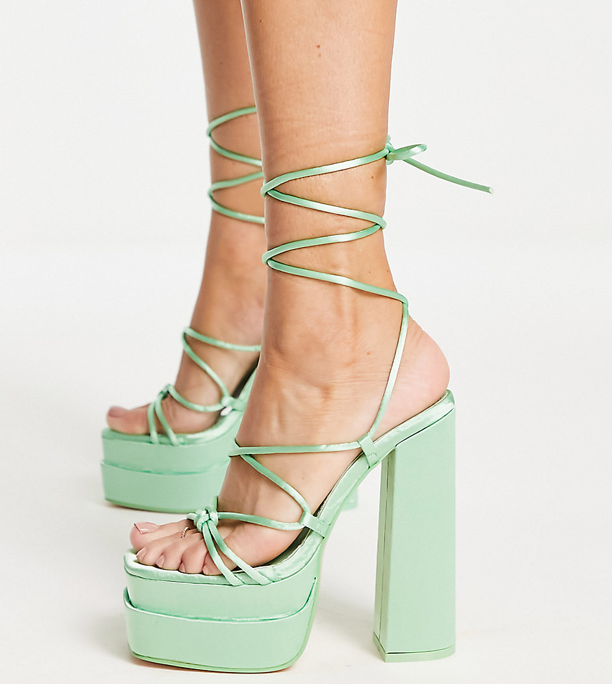 Public Desire Wide Fit Glow Girl platform heel sandals in mint green-Blue