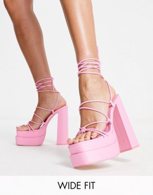 Public Desire Wide Fit Glow Girl platform heeled sandals in pink - ASOS Price Checker