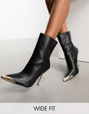 Public Desire Wide Fit Good Thing high ankle boots with metal toe cap in black - ASOS Price Checker