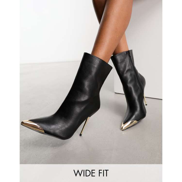 Public Desire Wide Fit Good Thing high ankle boots with metal toe cap in black