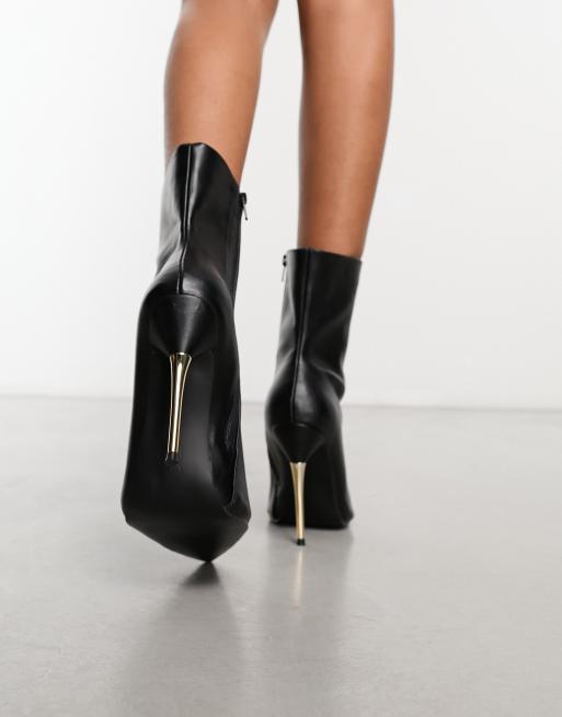 INDEPENDENT BLACK PU OPEN TOE ZIP UP STILETTO ANKLE BOOTS