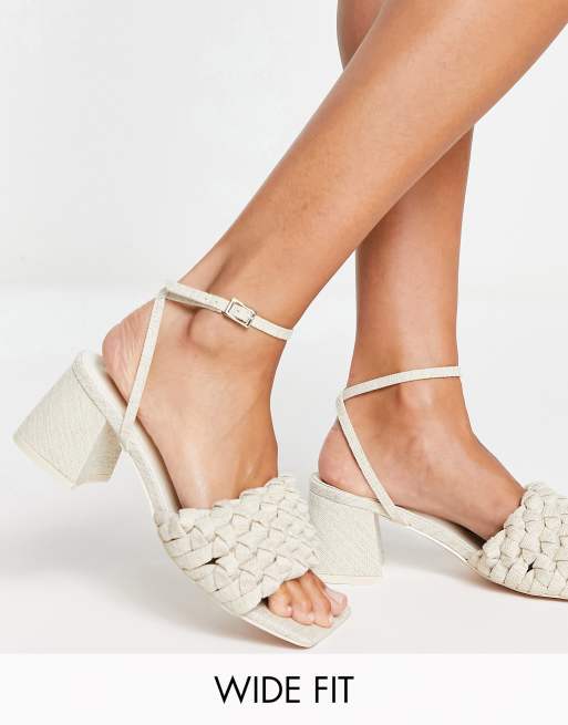 Public Desire Wide Fit Got This block heeled sandals with woven detail in natural
