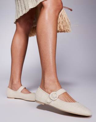 Public Desire Wide Fit - Griffin - Mary-Jane-Ballerinas aus natürlichem Bast-Neutral