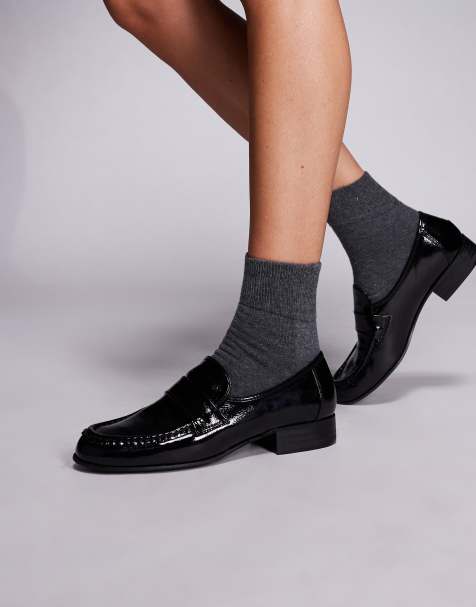 Public Desire Wide Fit Haboo loafers in black croc - view 1