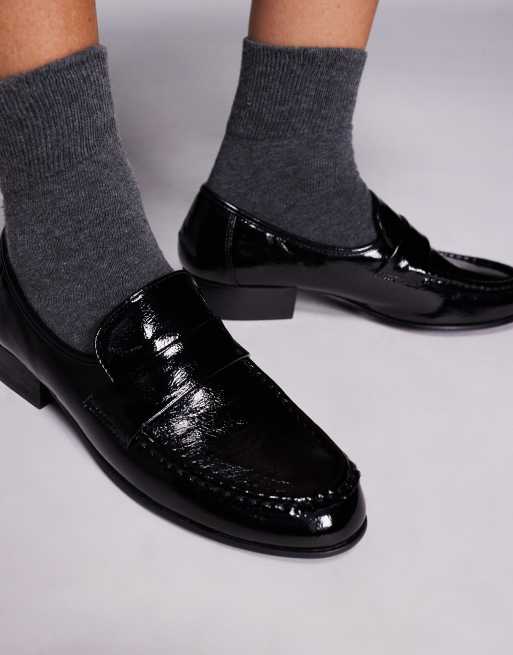 Public Desire Wide Fit Haboo loafers in black croc, 3 of 4