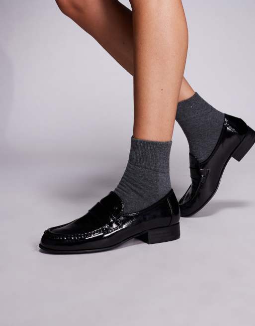 Public Desire Wide Fit - Haboo - Loafers in zwart met krokodillenmotief