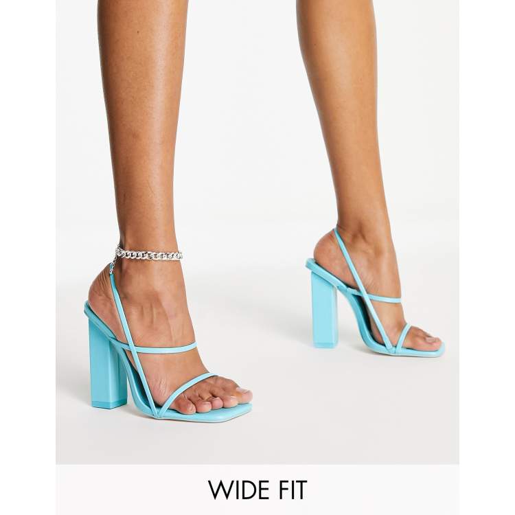 Public Desire Wide Fit Halley block heel barely there sandals in aqua blue