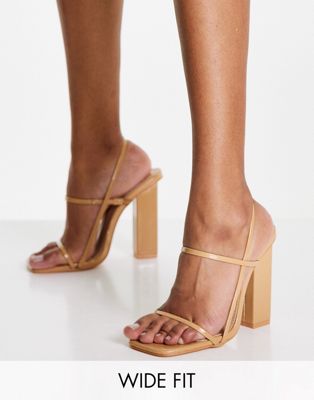 Public Desire Wide Fit Halley block heel sandals in camel patent