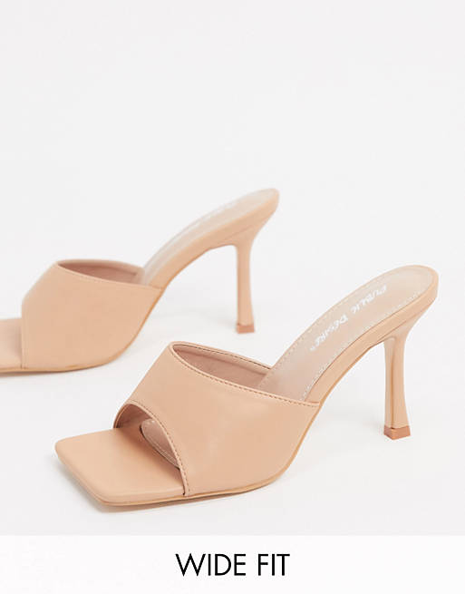 Public Desire Wide Fit Harlow mule with square toe in beige
