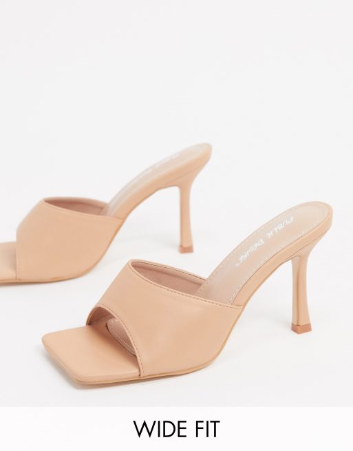 public desire rayelle square toe heeled sandals in beige