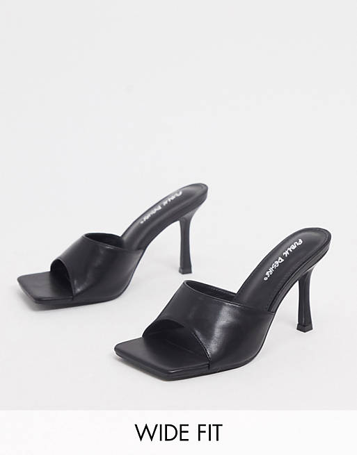 Public Desire Wide Fit Harlow mule with square toe in black