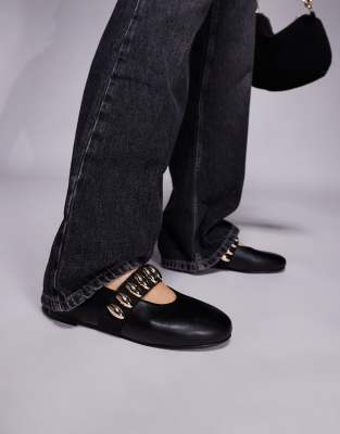 Public Desire Wide Fit Harmonica Ballet Flats With Hardware Detail