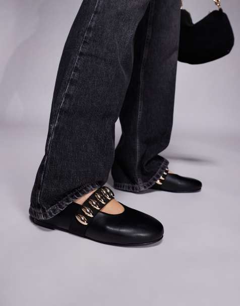 Public Desire Wide Fit Harmonica ballet flats with hardware detail in black - view 1