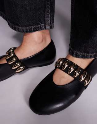 Public Desire Wide Fit Harmonica Ballet Flats With Hardware Detail