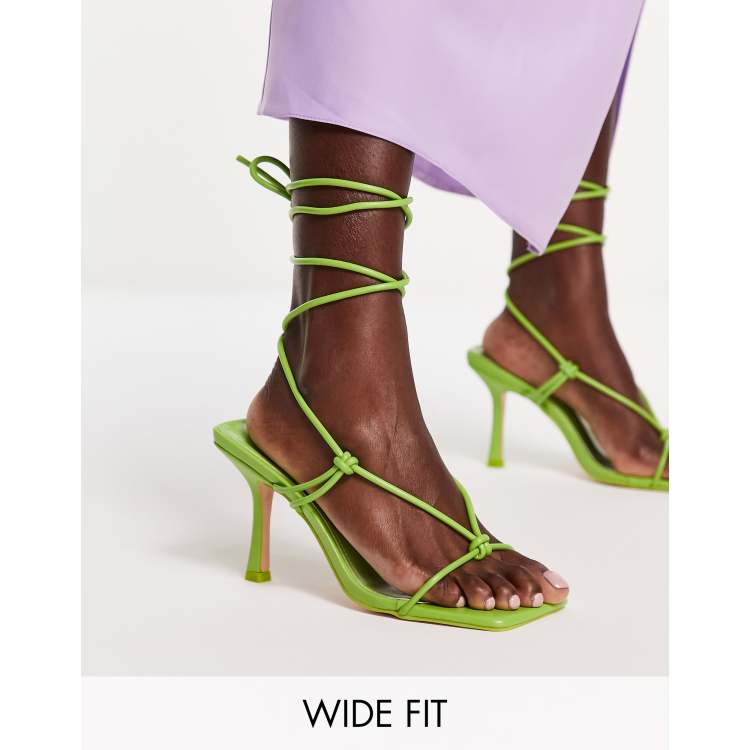 Public Desire Wide Fit Harriet heel sandals with ankle tie in lime