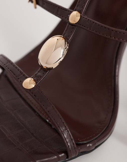 Public Desire Wide Fit højhælede sandaler med stenpynt i brun, 4 af 4
