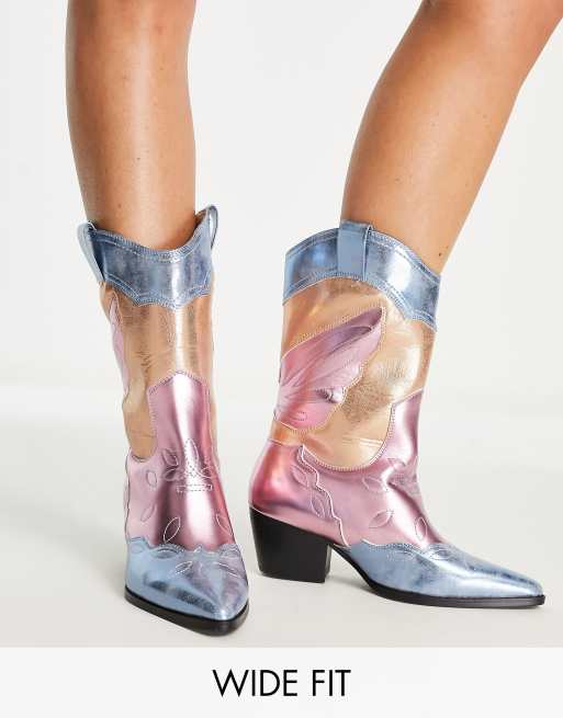 Public Desire Wide Fit - Howdy - Stivali stile western a pianta larga in colori metallizzati misti