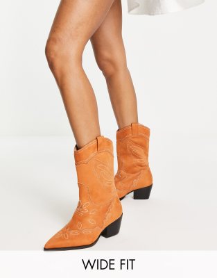 Public Desire Wide Fit Howdy western boots in tan micro