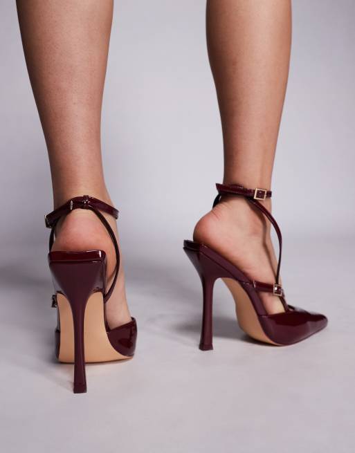 Public Desire Wide Fit – Idol – Bordowe lakierowane szpilki z