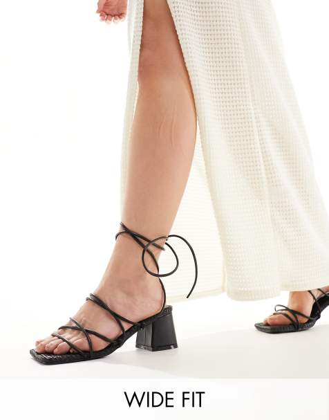 Public Desire Wide Fit Idris mid heeled sandal with ankle ties in black - view 1