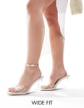 [Public Desire Wide Fit] Public Desire Wide Fit Iggy wedge heeled mules in clear 38 Clear/nat woven