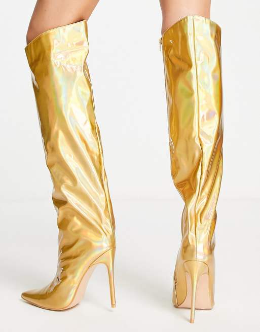 Metallic gold thigh sales high boots