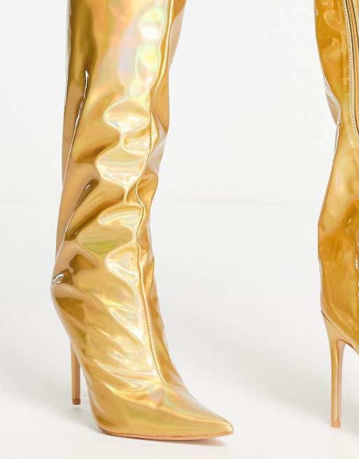 Metallic gold hotsell thigh high boots