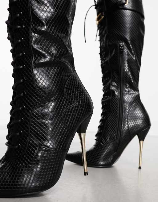 Public Desire Wide Fit Infatuated lace front knee boots in black, 2 of 4