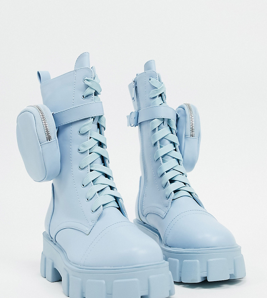 Public Desire Wide Fit Intention chunky ankle boot with pouch in pastel blue