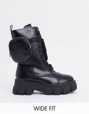 public desire intention chunky calf boot with pouch in black