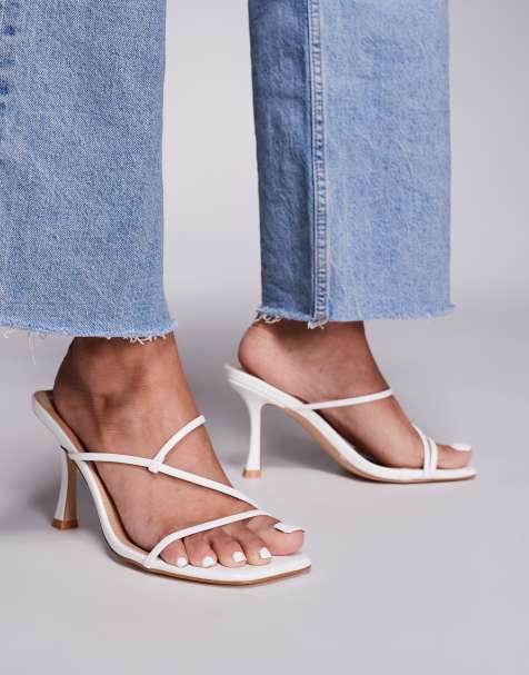 Public Desire Wide Fit Jamie strappy mid heel mule sandals in white - view 1