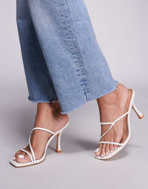Public Desire Wide Fit Jamie strappy mid heel mule sandals in white