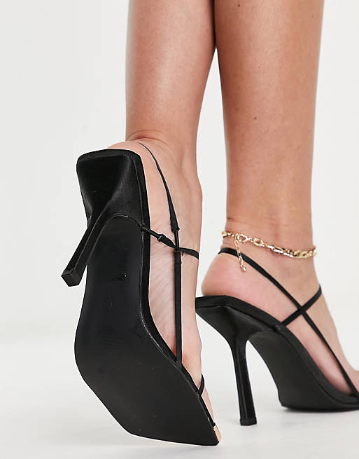  Sandals/Public Desire Wide Fit Jessica heel sandals in black satin 