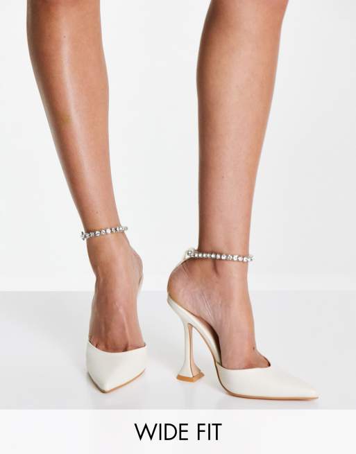 Public Wide Fit Jordyn heel with anklet in white | ASOS