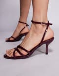 [Public Desire Wide Fit] Public Desire Wide Fit Juliette buckle heeled sandals in burgundy patent-Red 36 Burgundy patent