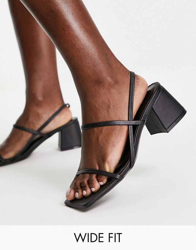 Public Desire Wide Fit Just Realize strappy mid heel sandals in black pu