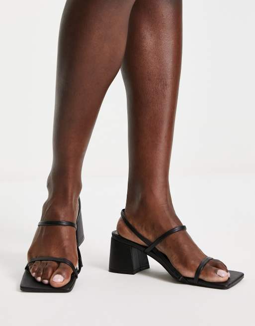 Public Desire Wide Fit Just Realize strappy mid heel sandals in black pu